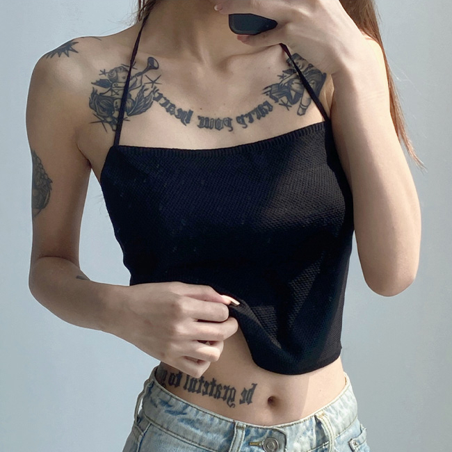 Hot selling large backless knitted camisole (black) (one size fits all)