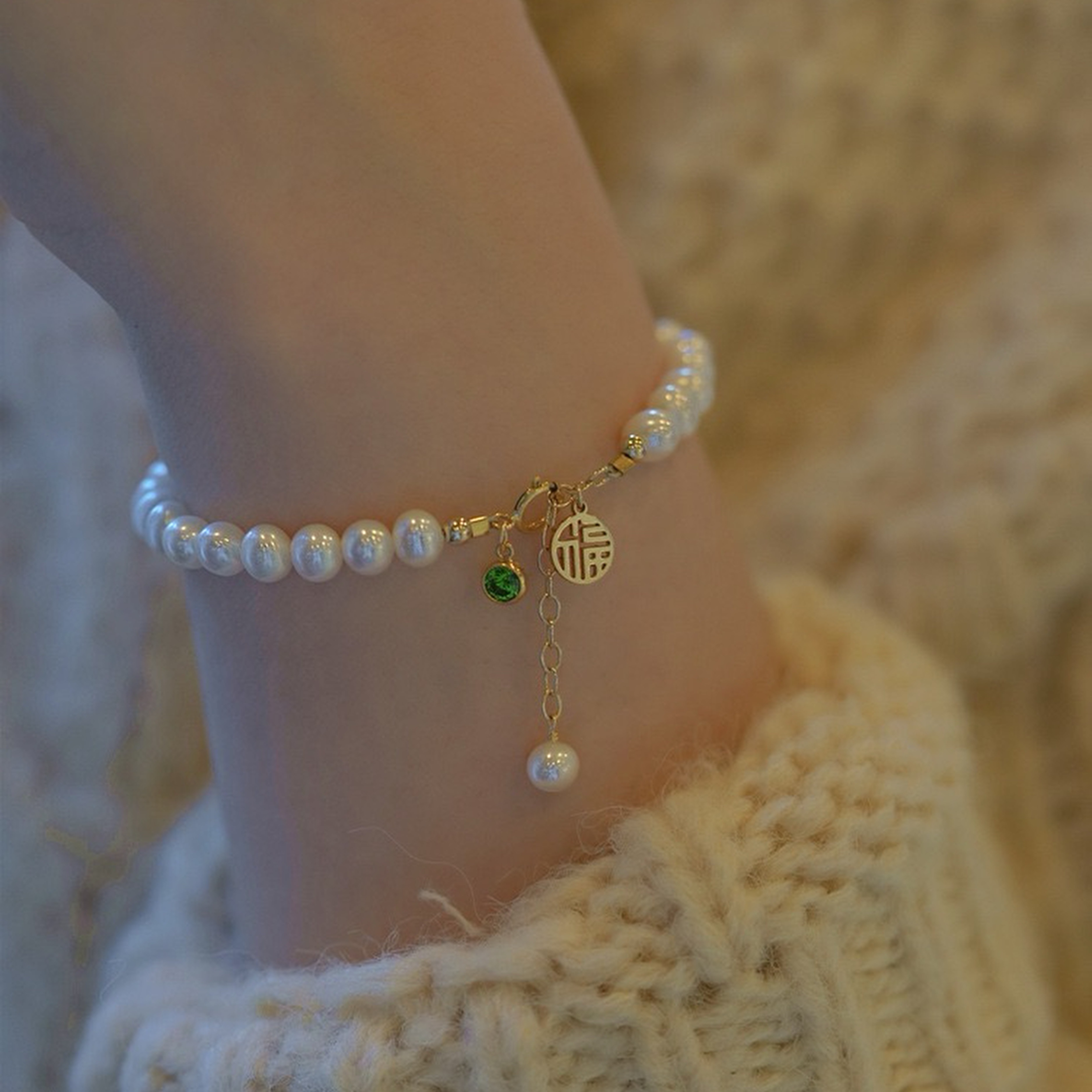 【翠影珍珠】天然淡水珍珠+祖母綠鋯石