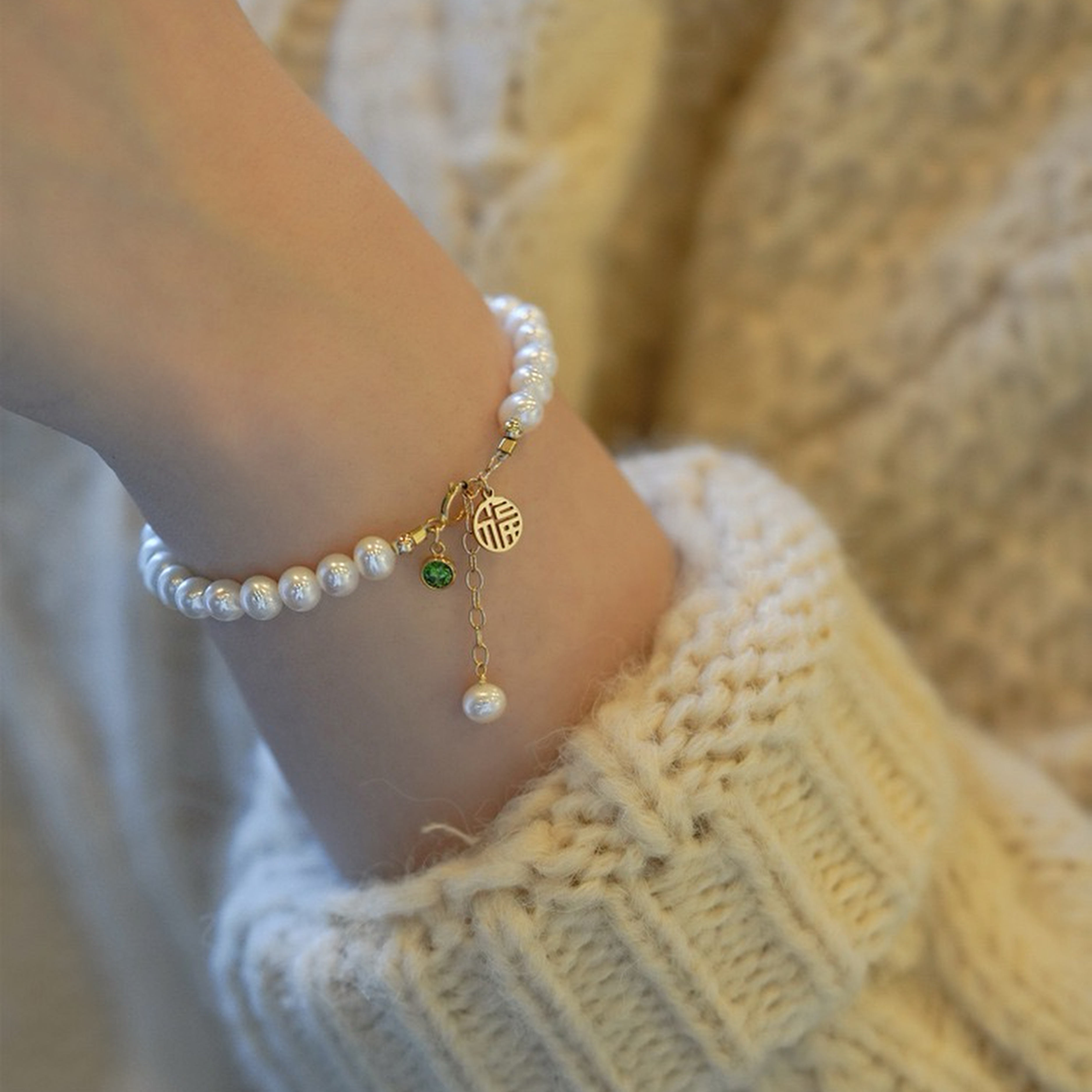 【翠影珍珠】天然淡水珍珠+祖母綠鋯石