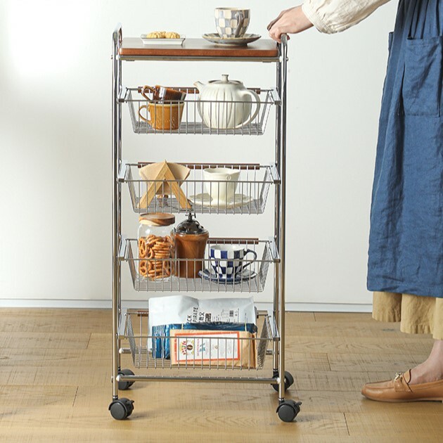 《4199》櫸木置物抽拉式360度五層推車