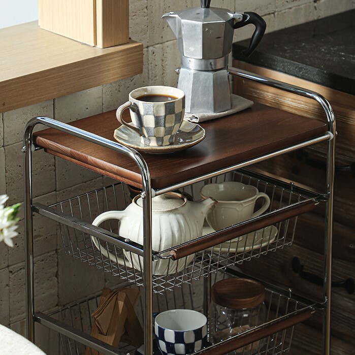 《4199》櫸木置物抽拉式360度五層推車