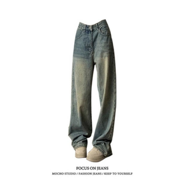 Hot selling high-waisted loose-fitting slim straight trousers [blue] sizes [S-XL] [please contact customer service to confirm the delivery size after placing the order]