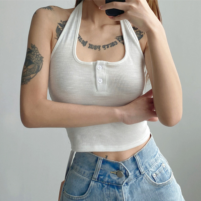 Hot selling short outer wear halterneck vest (white) (S/M size) (contact customer service after placing the order to confirm the delivery size)