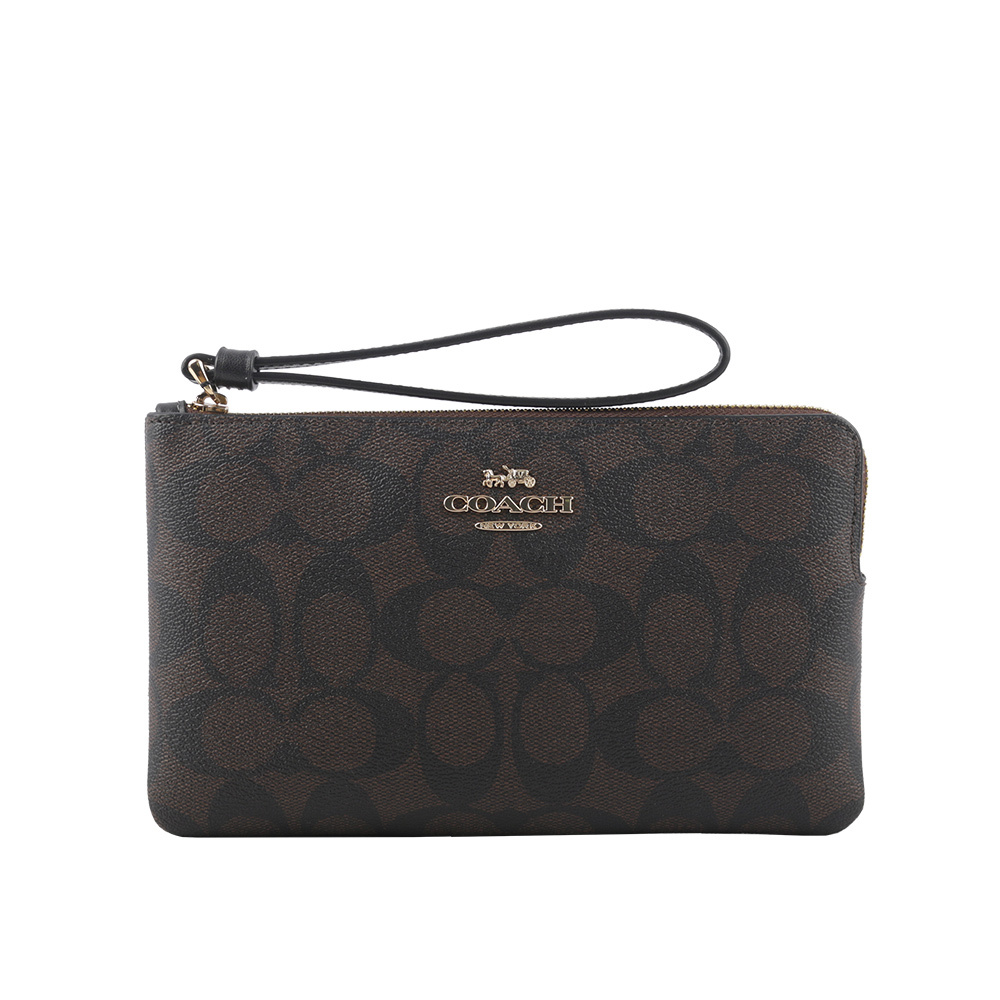 【COACH】CC Logo 塗層帆布大款手拿包(巧克力色) CS438 IMAA8