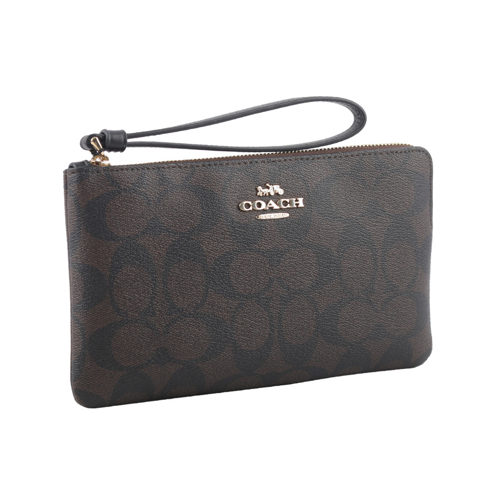 【COACH】CC Logo 塗層帆布大款手拿包(巧克力色) CS438 IMAA8