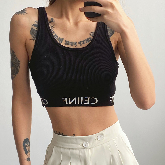 Hot selling short sports vest (black) (S/M size) (contact customer service after placing order to confirm delivery size)