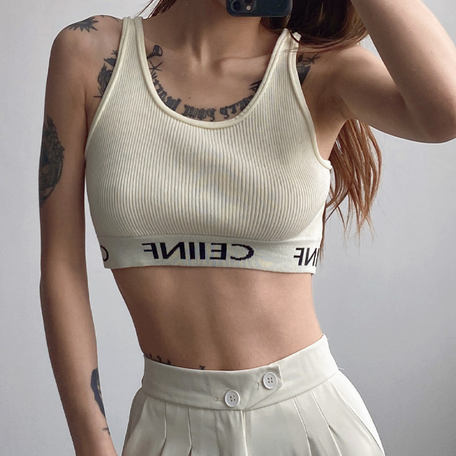 Hot selling short sports vest (apricot) (S/M size) (contact customer service after placing order to confirm delivery size)