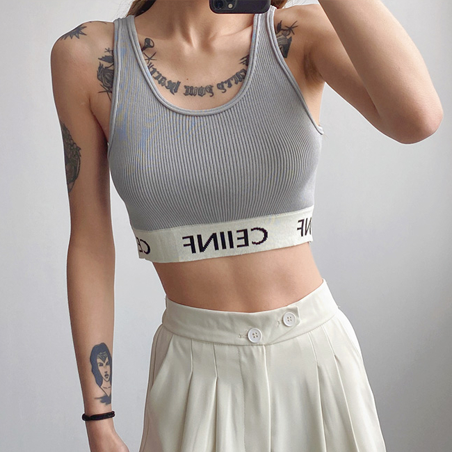 Hot selling short sports vest (light gray) (S/M size) (contact customer service after placing the order to confirm the delivery size)