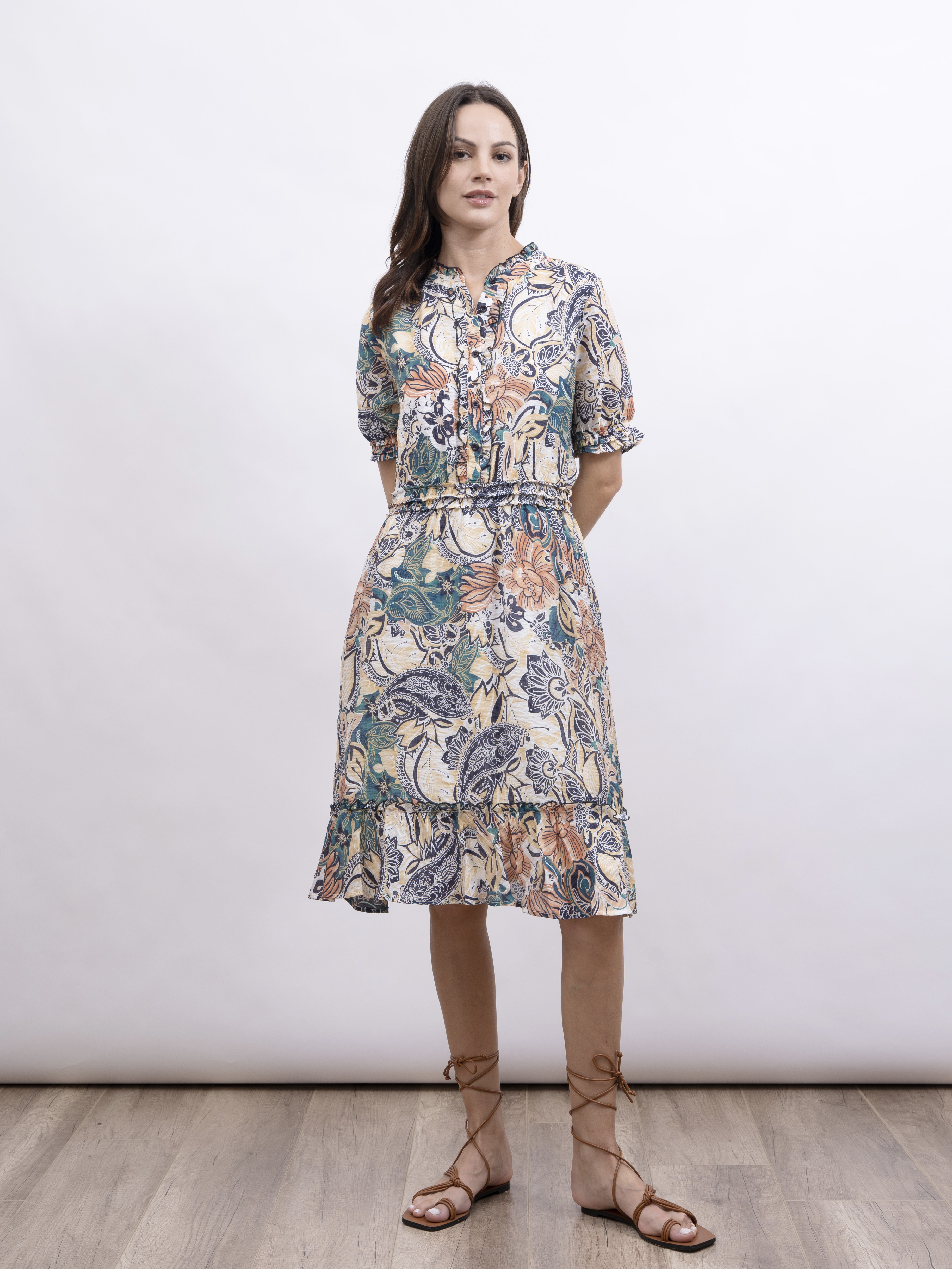 mi-tu 印花圓領木耳邊連身裙