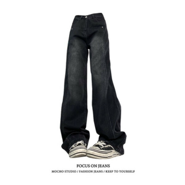 Hot selling high-waisted straight jeans [black and gray] sizes [S-XL] [please contact customer service to confirm the delivery size after placing the order]