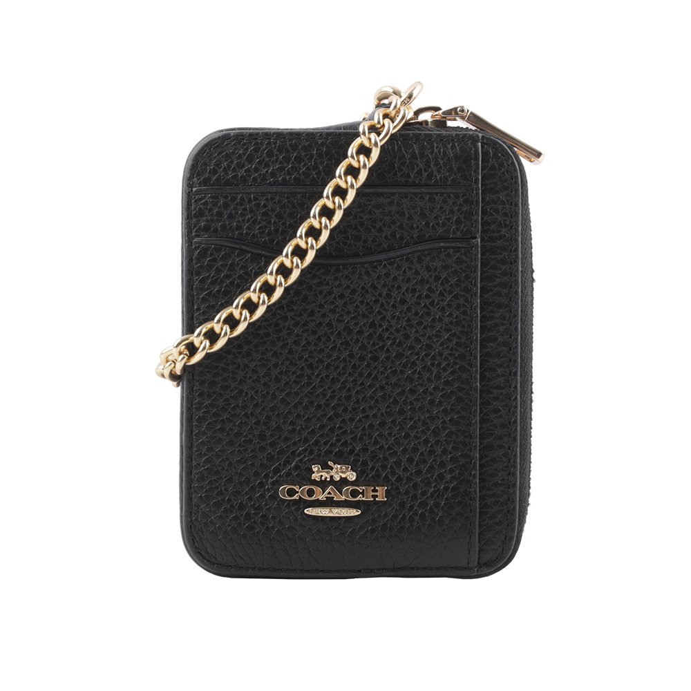 【COACH】荔枝皮革附掛勾L型拉鍊卡夾/零錢包(黑色) 6303 IMBLK