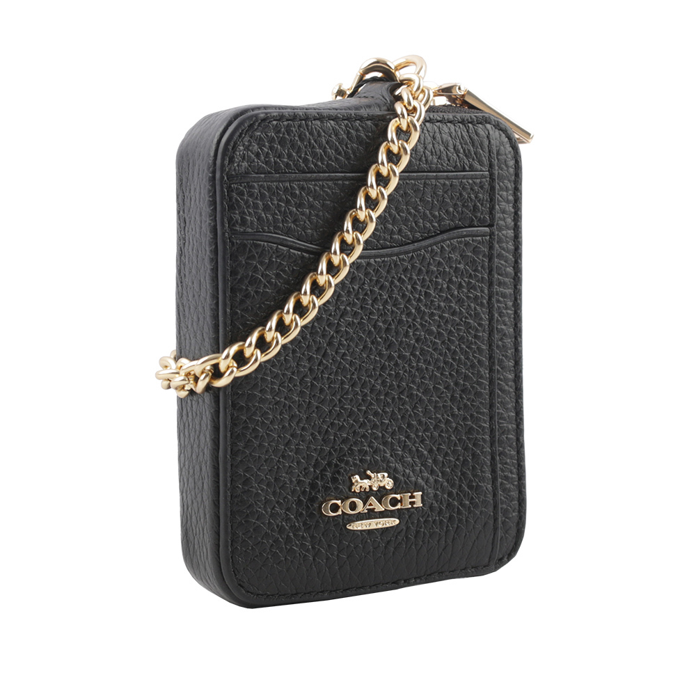 【COACH】荔枝皮革附掛勾L型拉鍊卡夾/零錢包(黑色) 6303 IMBLK