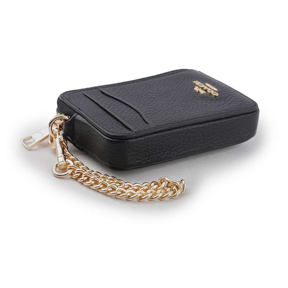 【COACH】荔枝皮革附掛勾L型拉鍊卡夾/零錢包(黑色) 6303 IMBLK