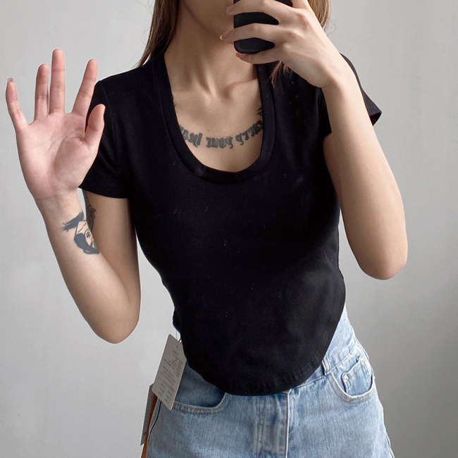 Hot selling cotton short-sleeved T-shirt (black) (S/M size) (contact customer service after placing order to confirm delivery size)