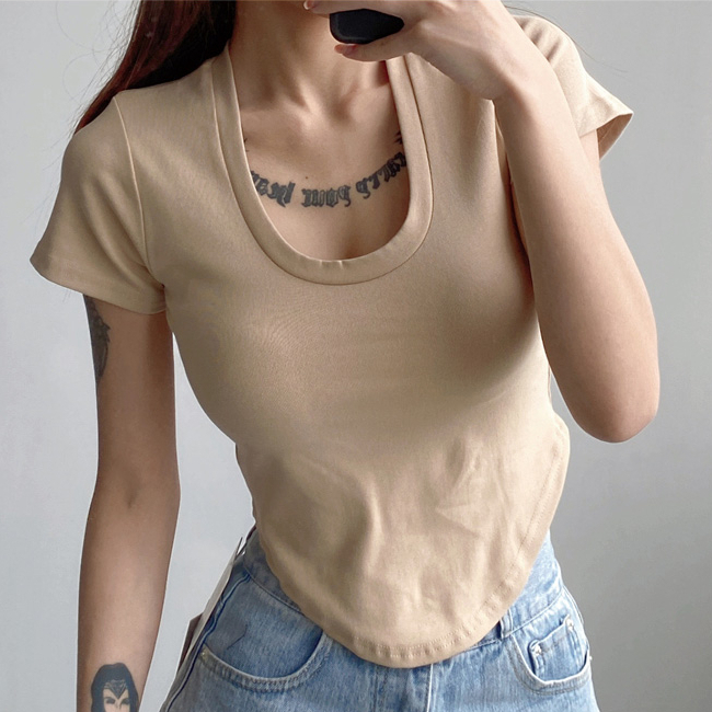 Hot selling pure cotton short-sleeved T-shirt (khaki) (S/M size) (contact customer service after placing order to confirm delivery size)