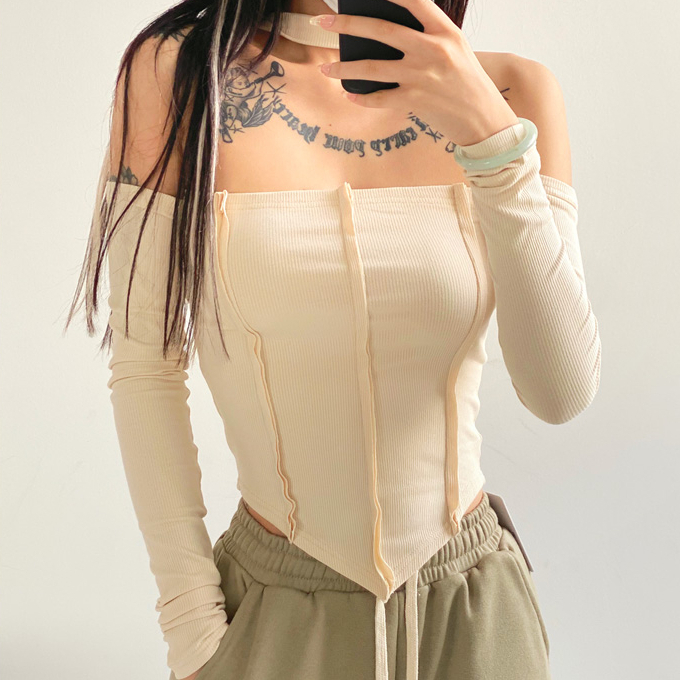 Hot selling one-shoulder halter neck tube top bottoming shirt (beige) (S/M size) (contact customer service after placing the order to confirm the delivery size)