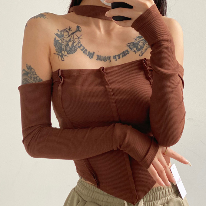 Hot selling one-shoulder halter neck tube top bottoming shirt (coffee color) (S/M size) (contact customer service after placing the order to confirm the delivery size)