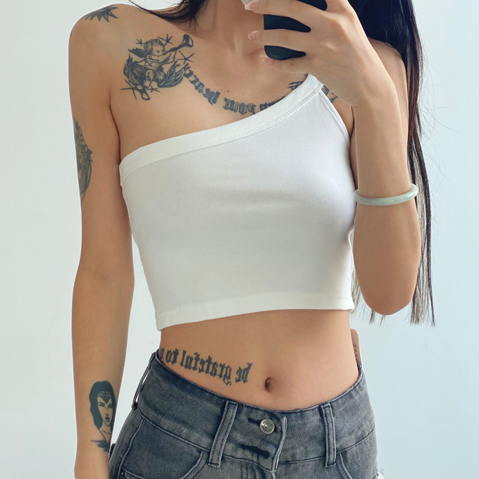 Hot selling elastic one-shoulder camisole (white) (S/M size) (contact customer service after placing the order to confirm the delivery size)