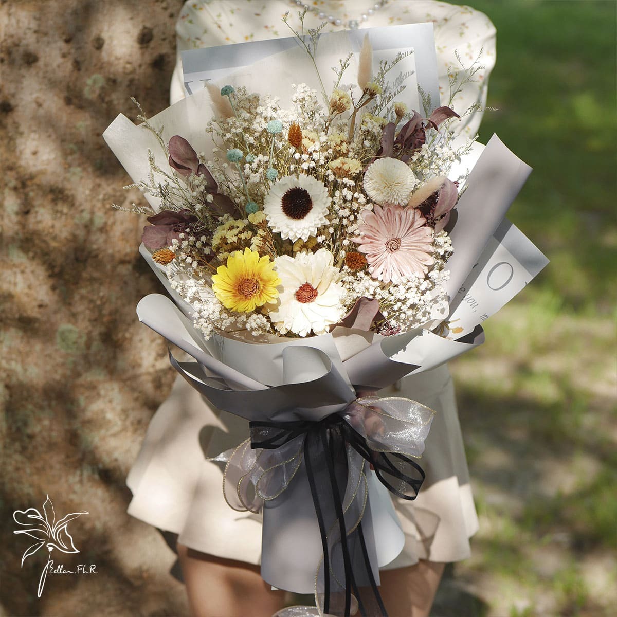 【青春變奏曲 】中型乾燥花束 - 優雅灰