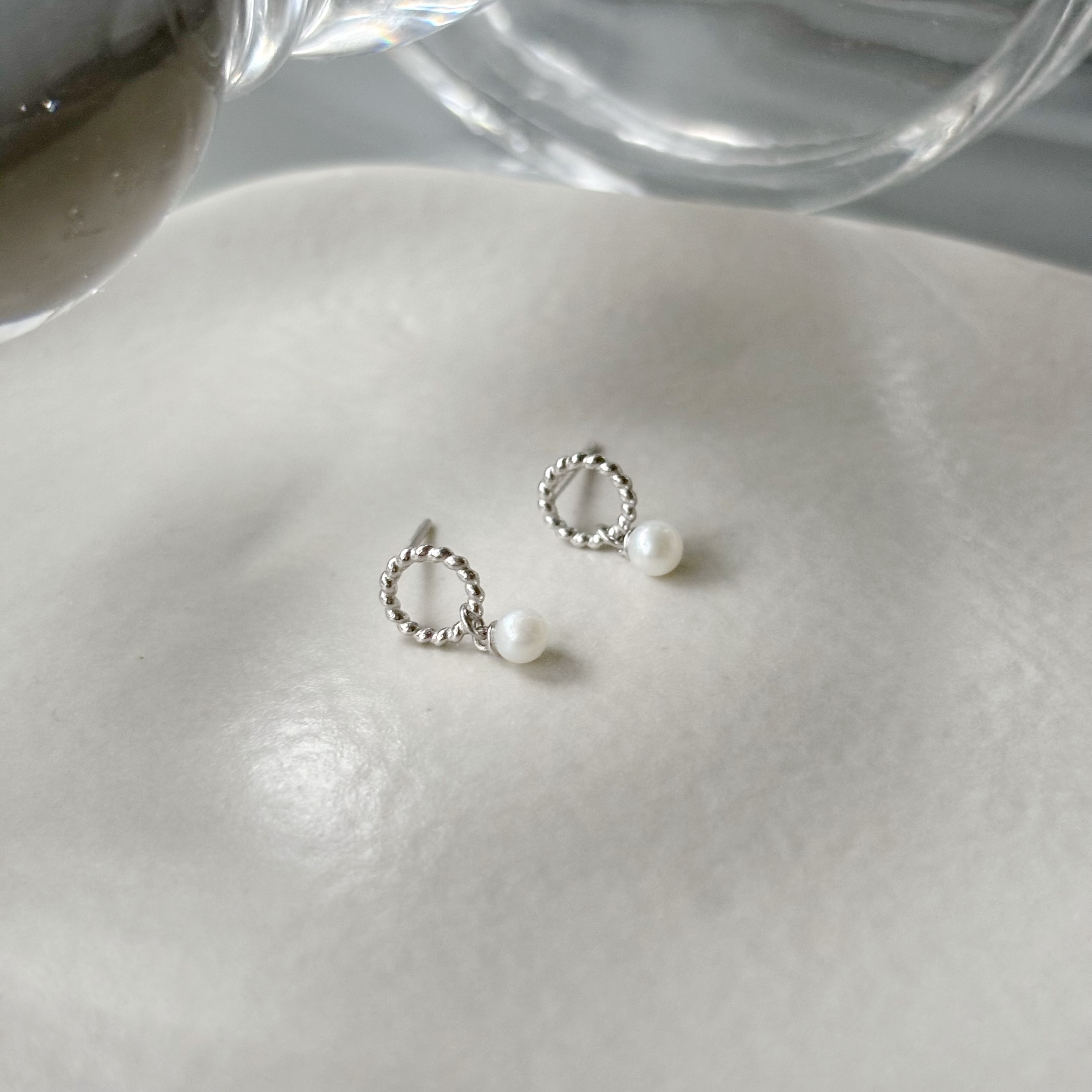 10k麻花圈圈垂珍珠耳環