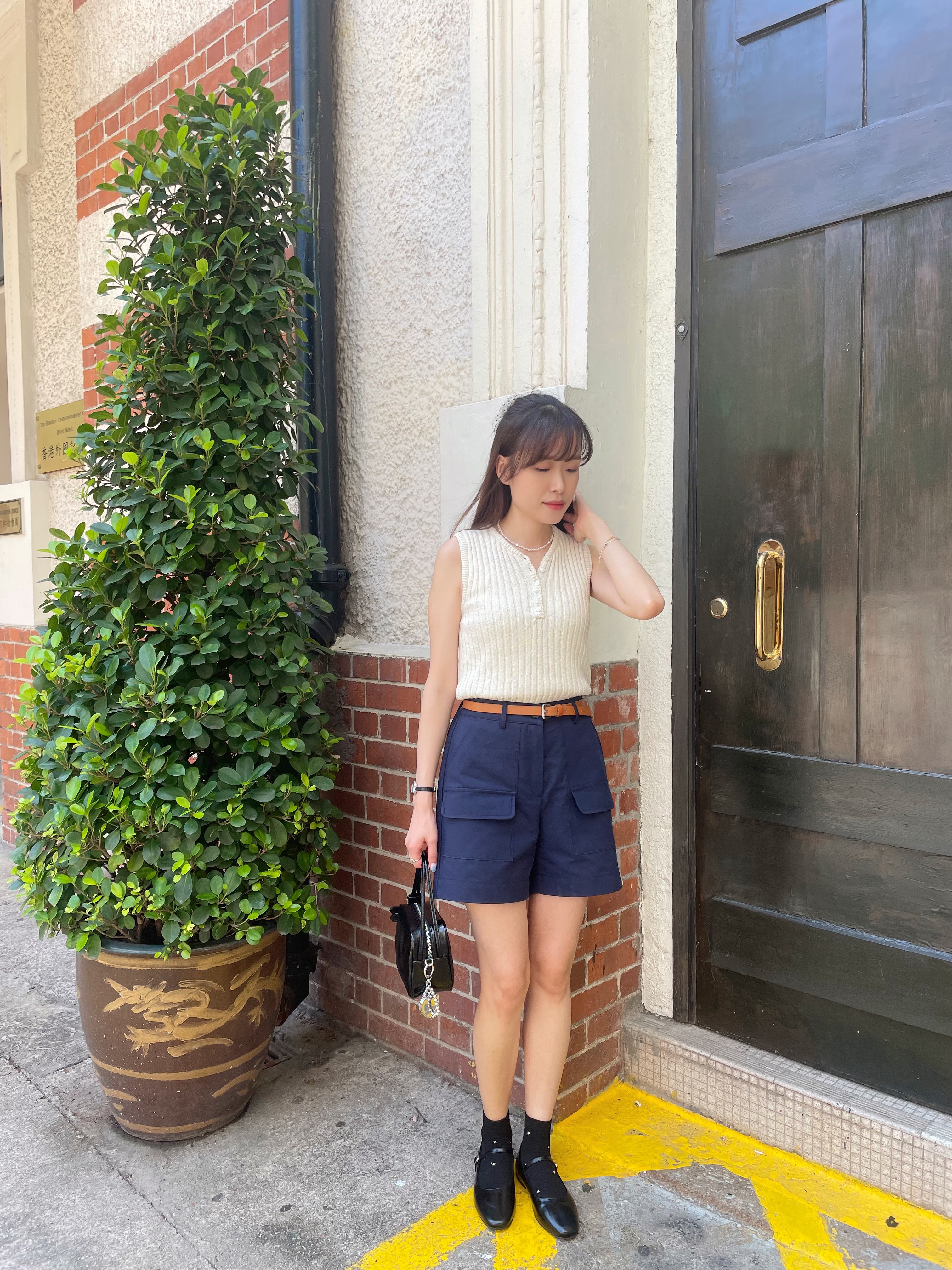 高質顆粒感V領排鈕直坑針織背心 (3色)