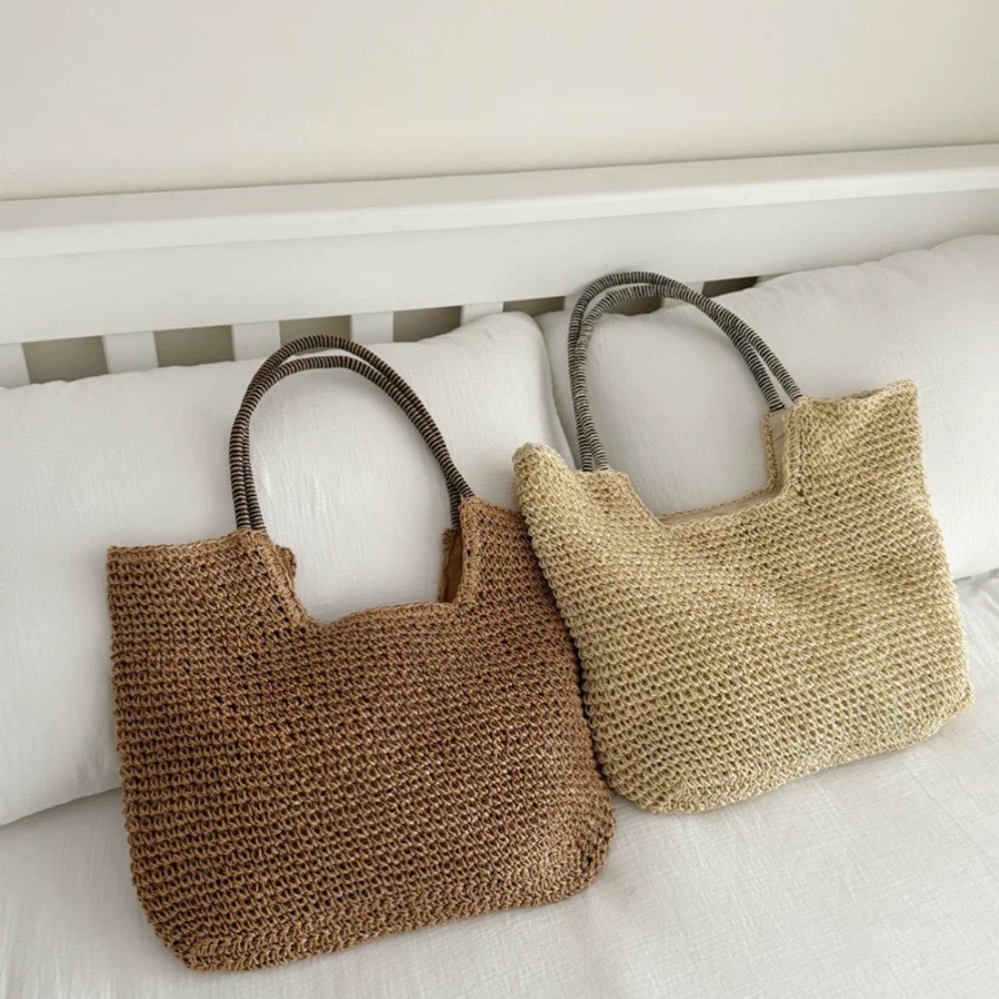 南洋撞色背袋草編包/二色