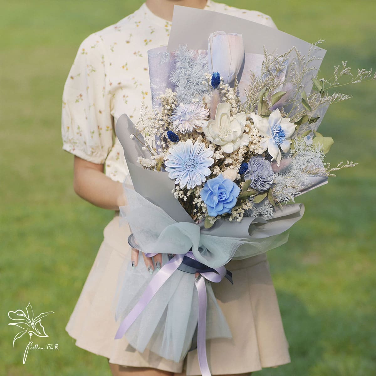 【流金歲月 】中型乾燥花束 - 回憶藍