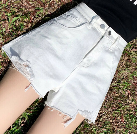 熱賣高腰牛仔短褲【白色】【XS-2XL碼】（下單後請聯絡客服確認發貨尺碼）