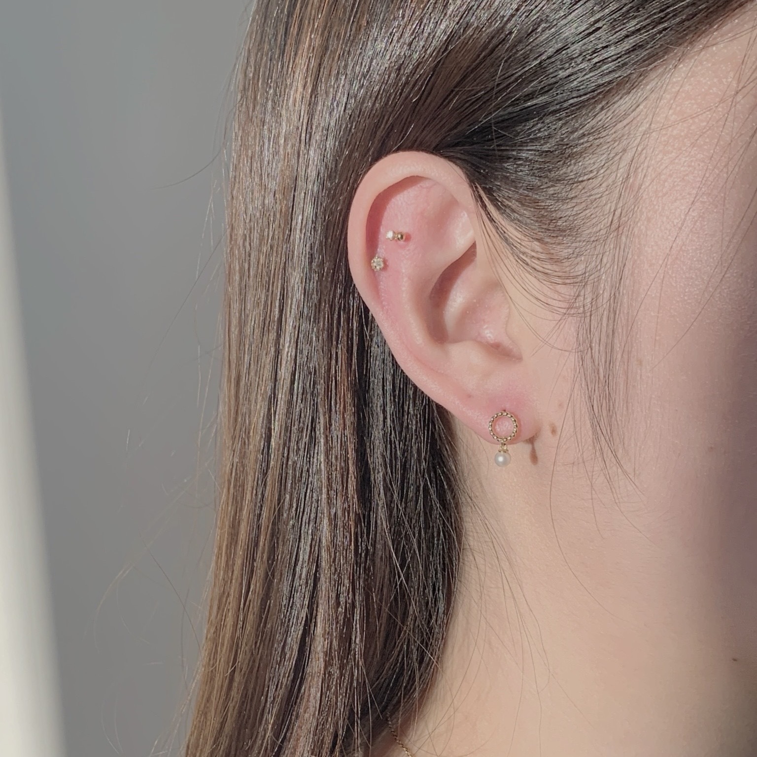 10k麻花圈圈垂珍珠耳環