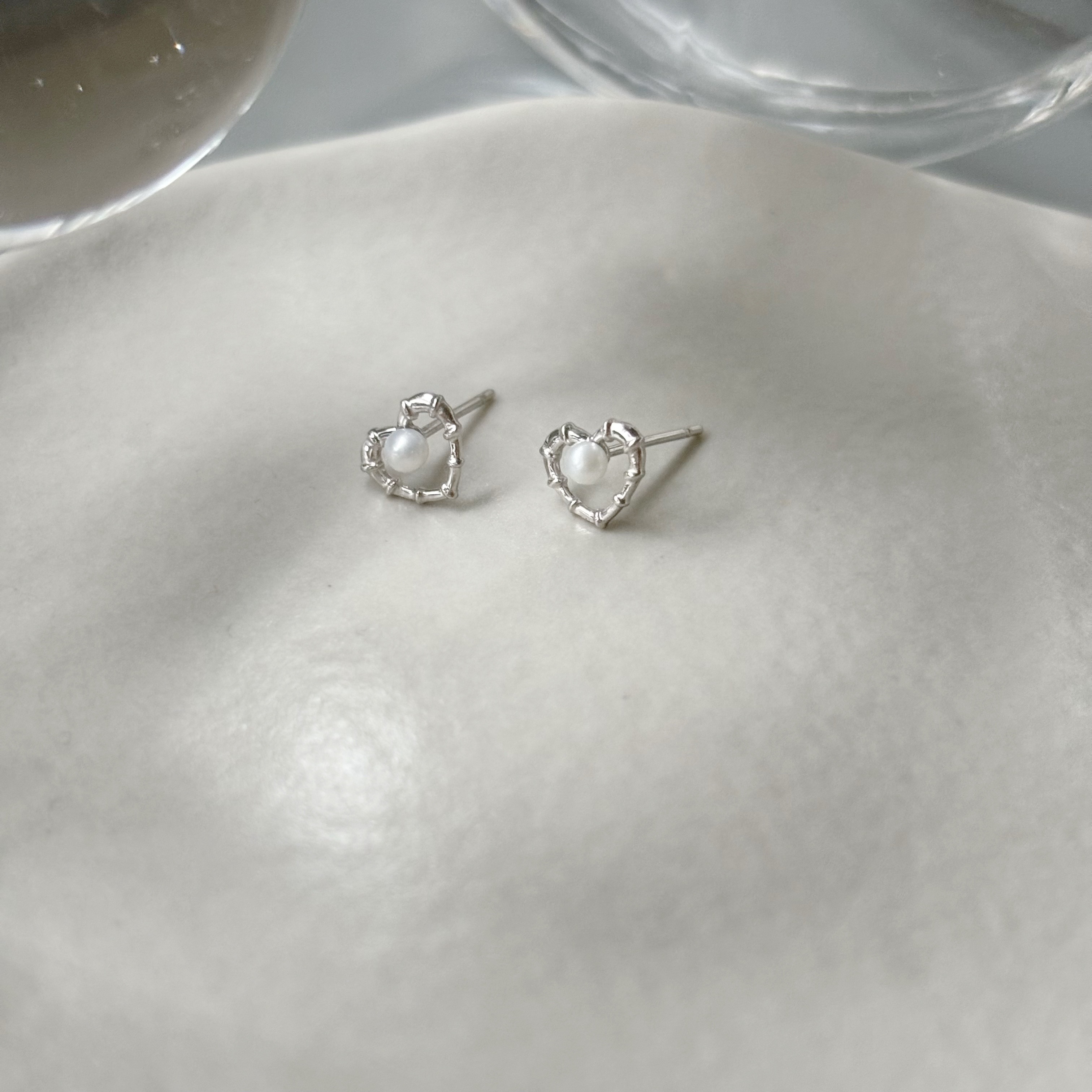 10k竹節愛心珍珠耳環