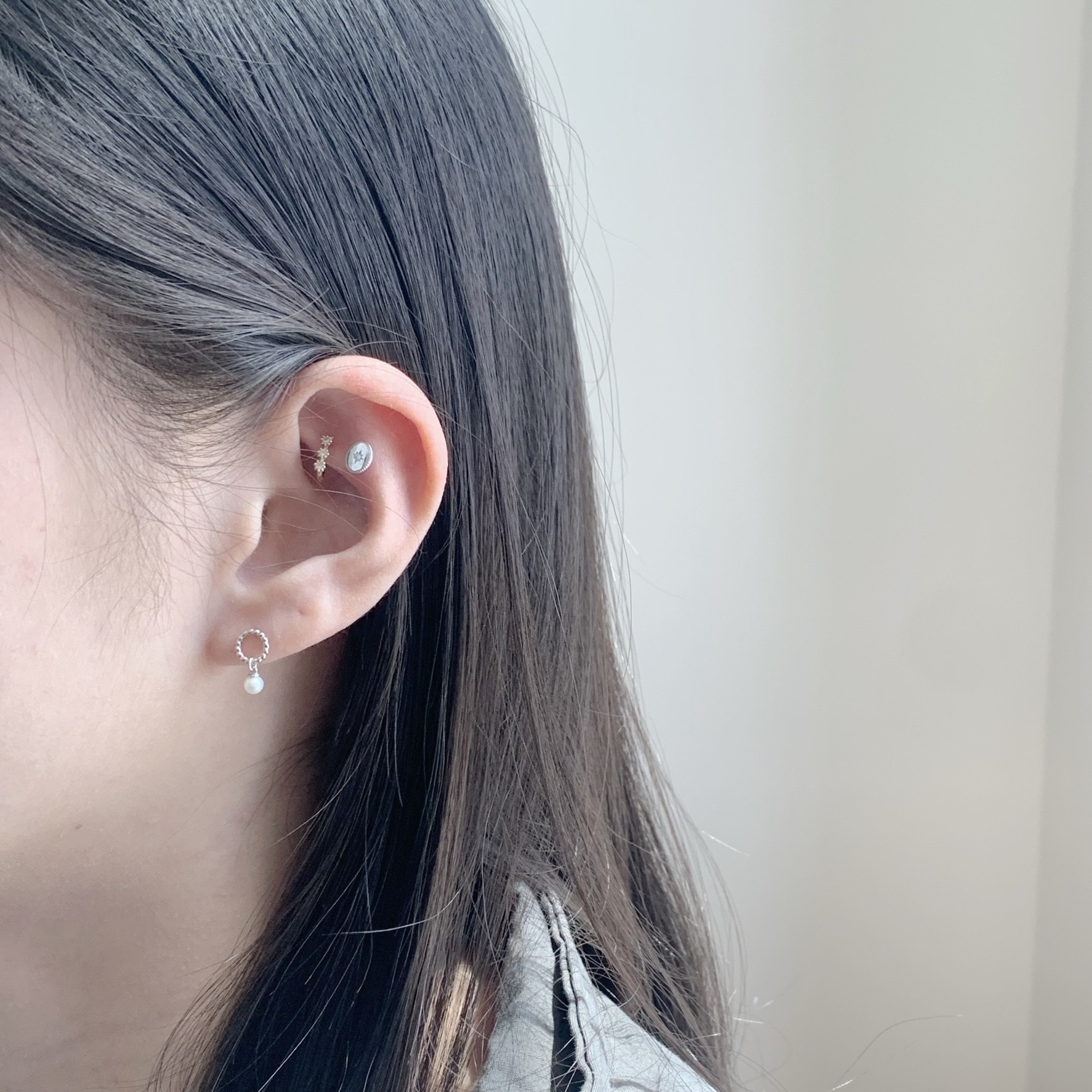 10k麻花圈圈垂珍珠耳環