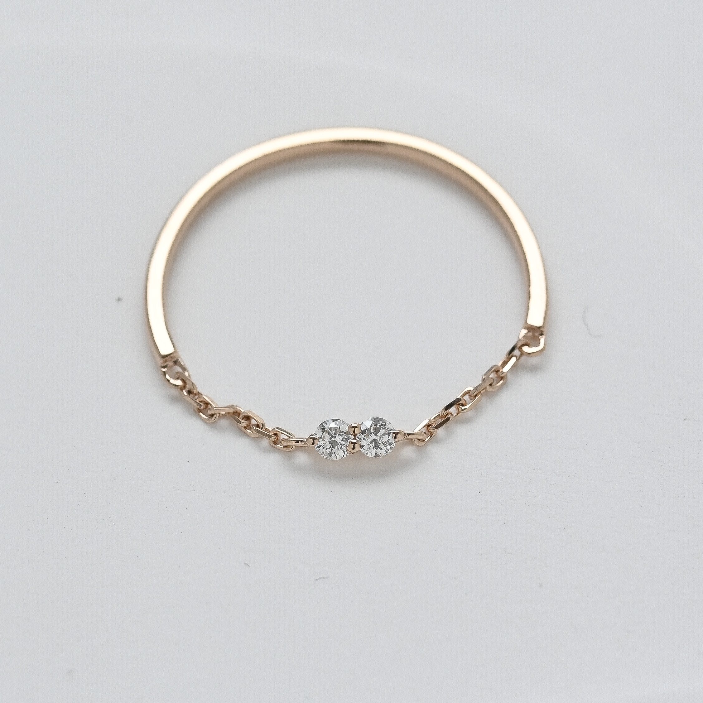 18K Two By One Diamond Half Chain Ring