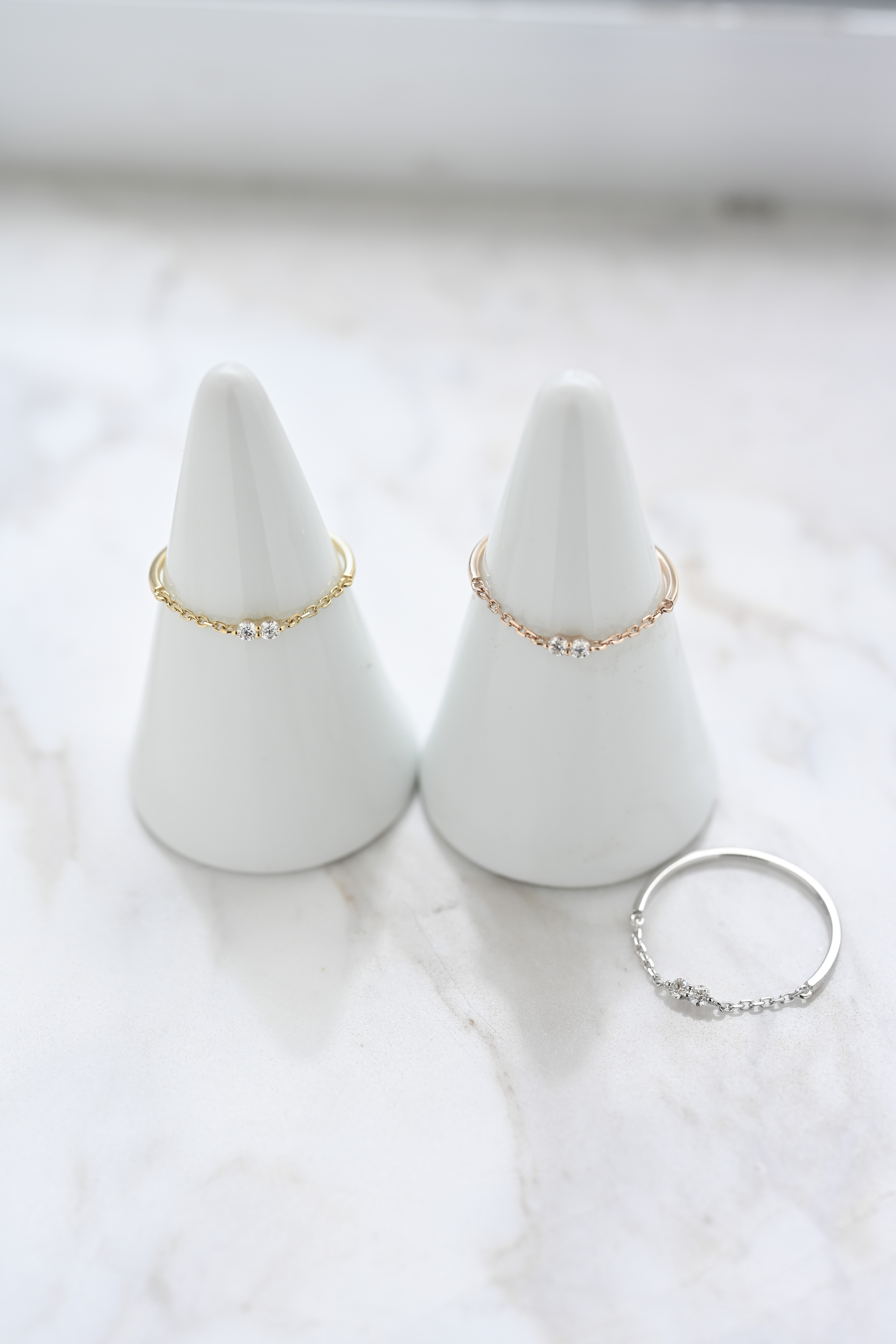 18K Two By One Diamond Half Chain Ring