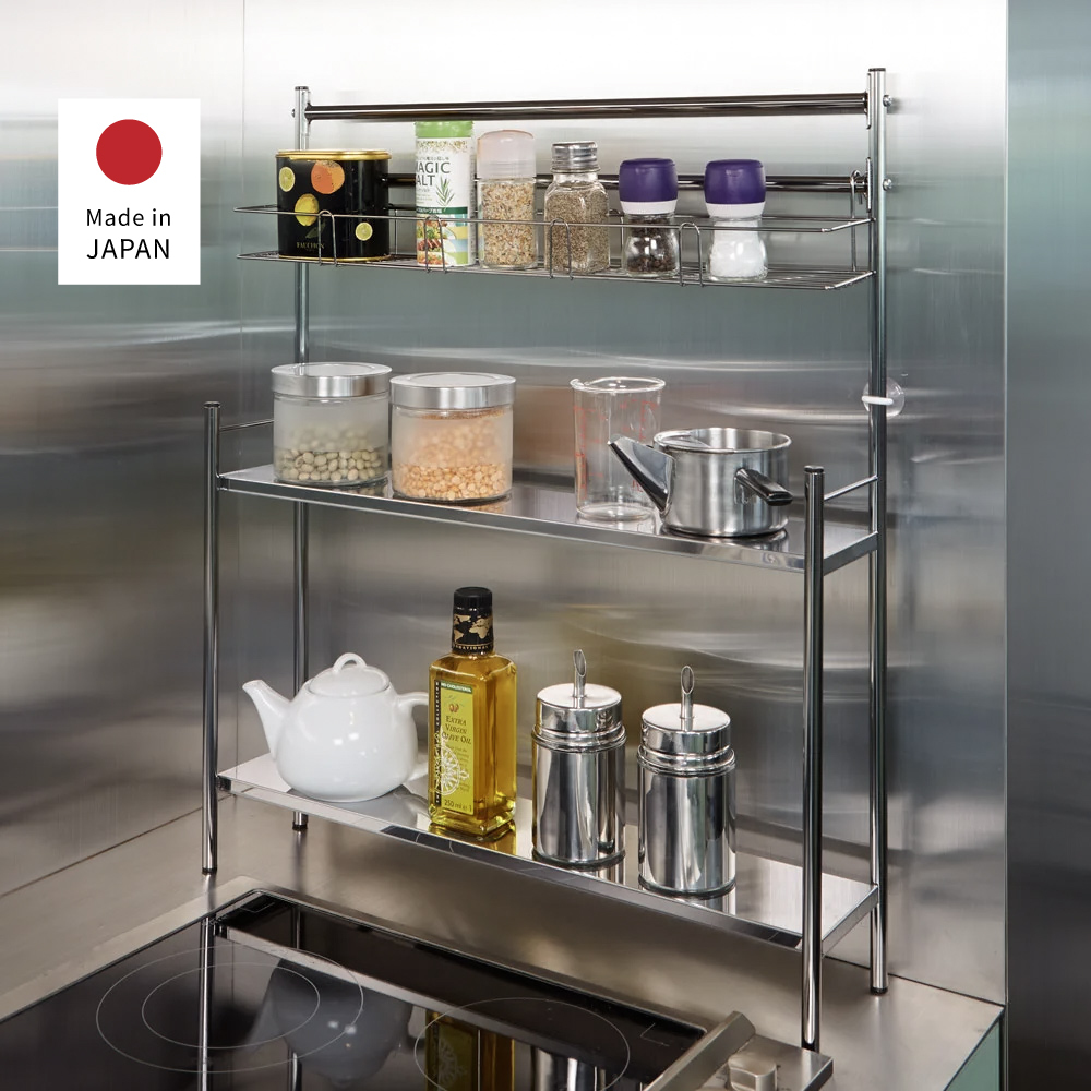 《A&i》日本製多功能開放式三層帶籃廚房收納架 40cm