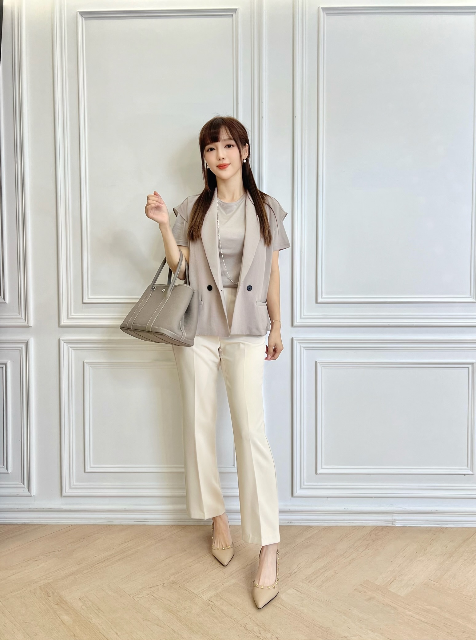 包布釦修身西褲