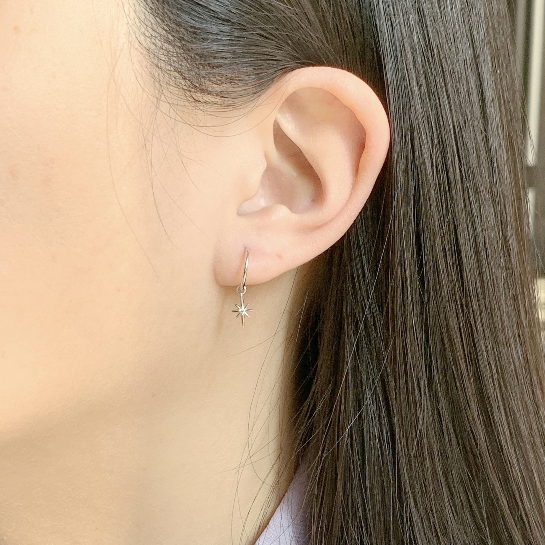 10k垂墜星芒鋯石半圈式耳環