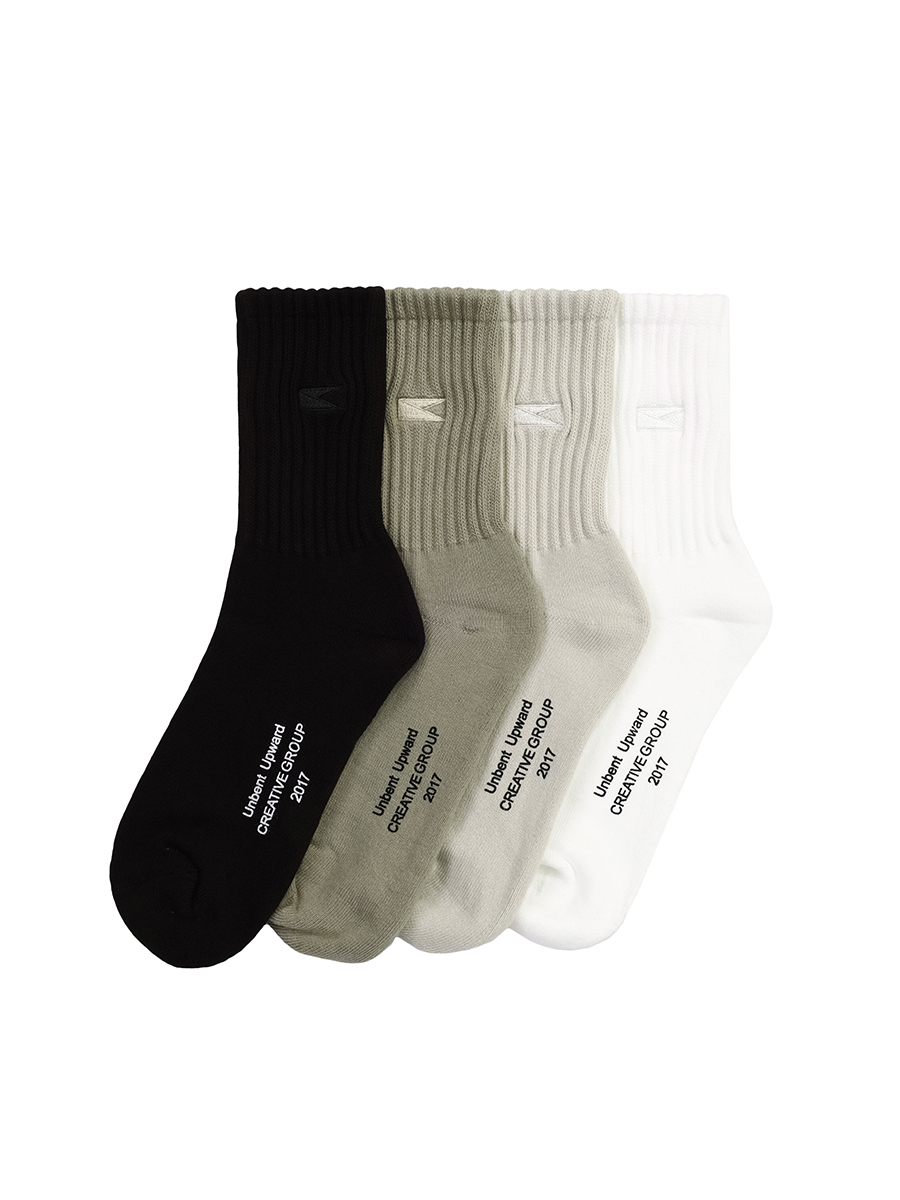 Unbent 24s/s 純色刺繡中筒襪