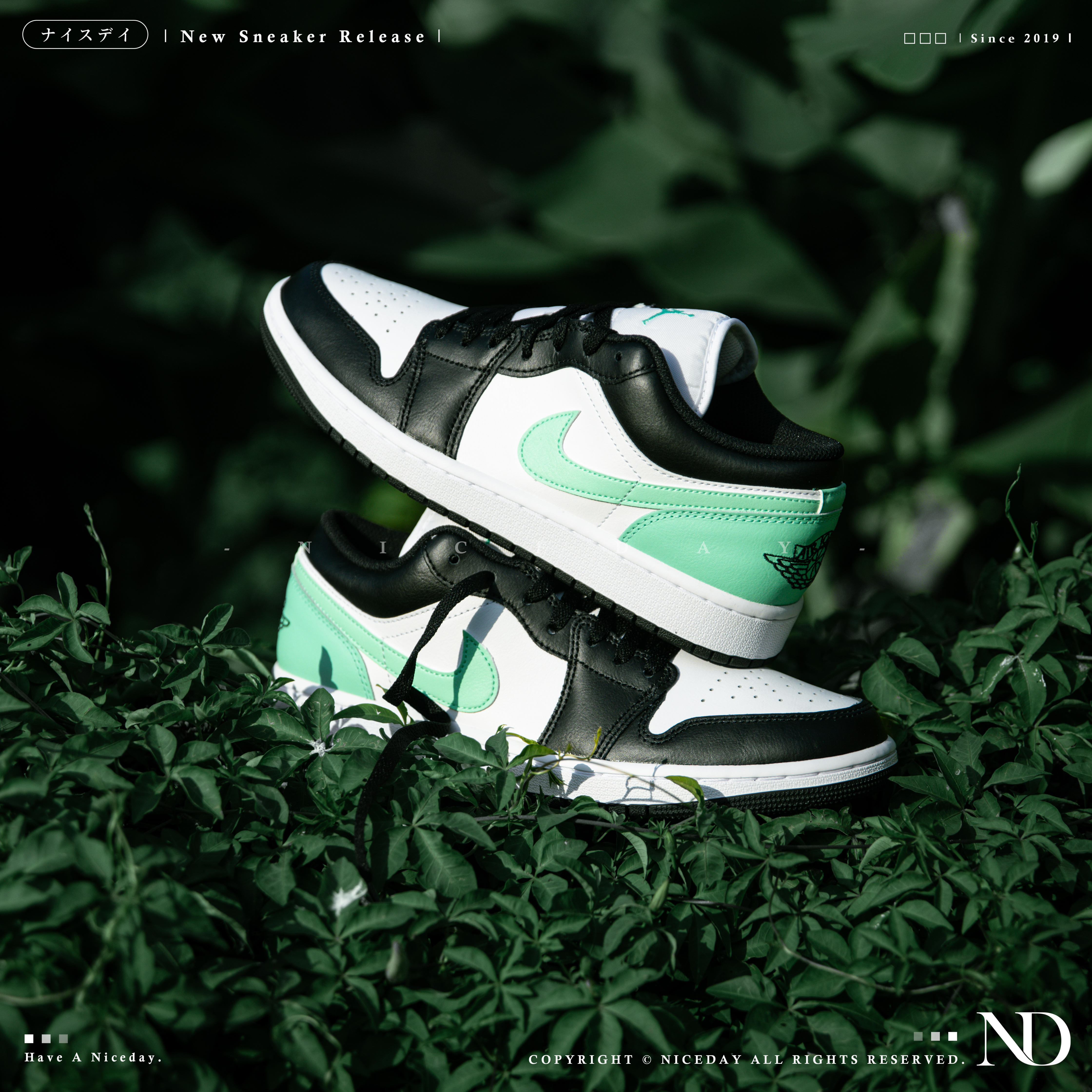 NICEDAY 現貨 Air Jordan 1 Low Green Glow 茉綠 薄荷綠 黑 白 男款 553558-131