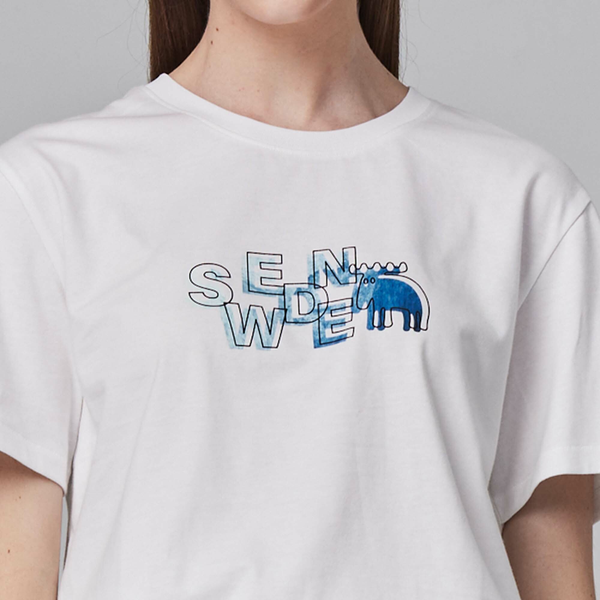 moz瑞典 漸層駝鹿 舒適柔棉 100%純棉短T-百搭白(亞洲版)女款