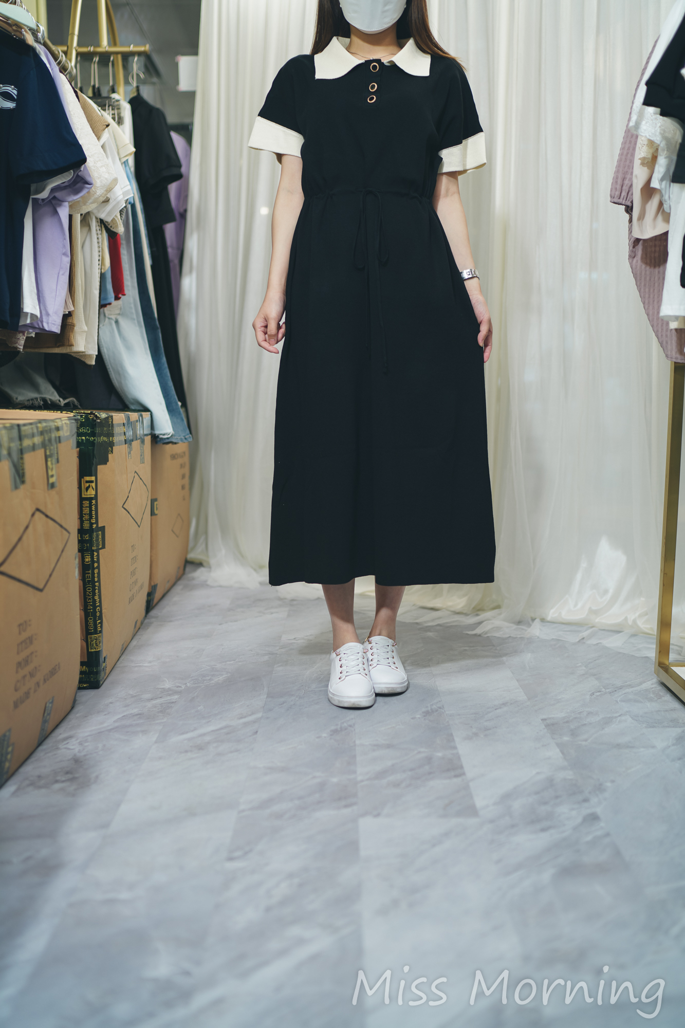 撞色領款連身裙(13918)