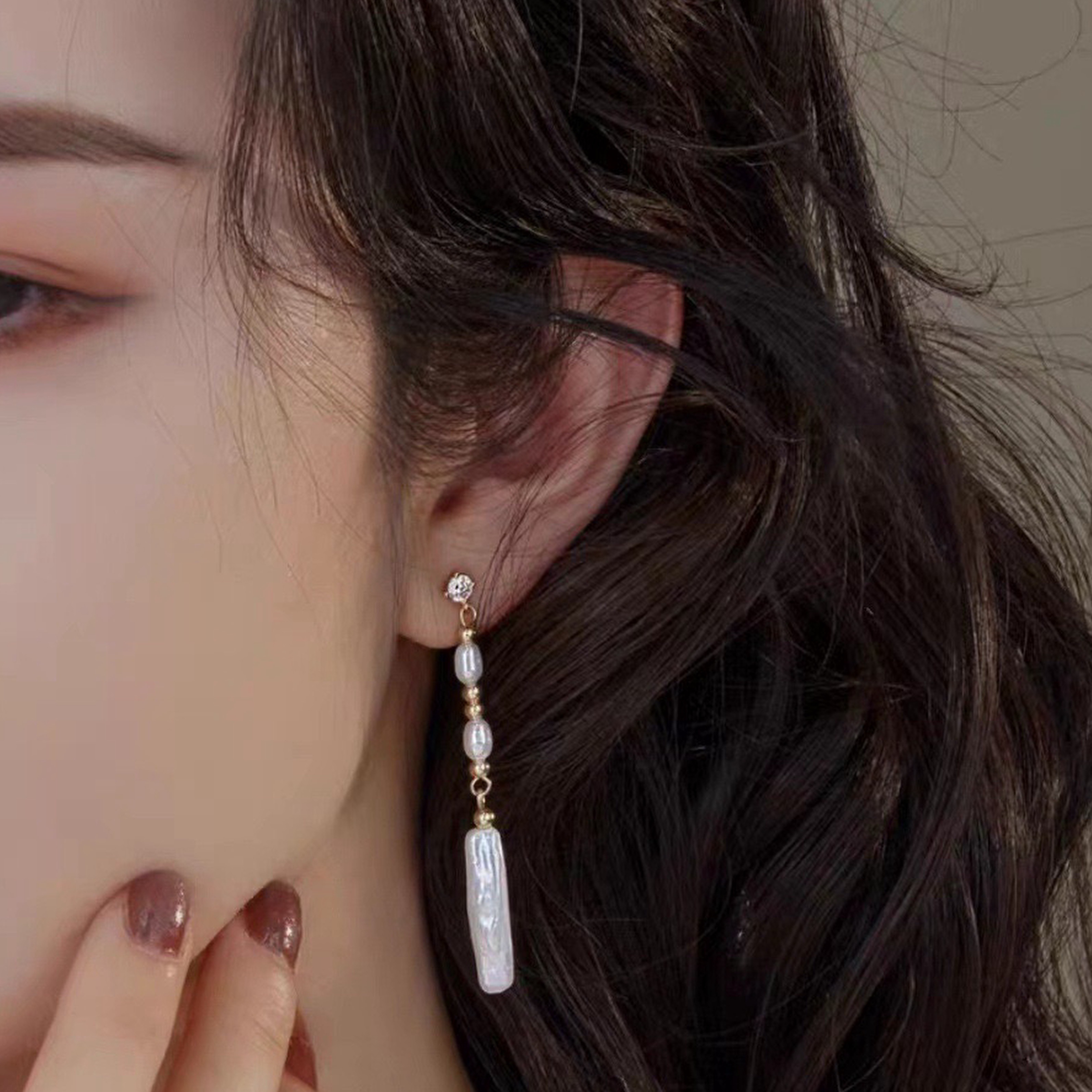 【流光】天然巴洛克珍珠耳環