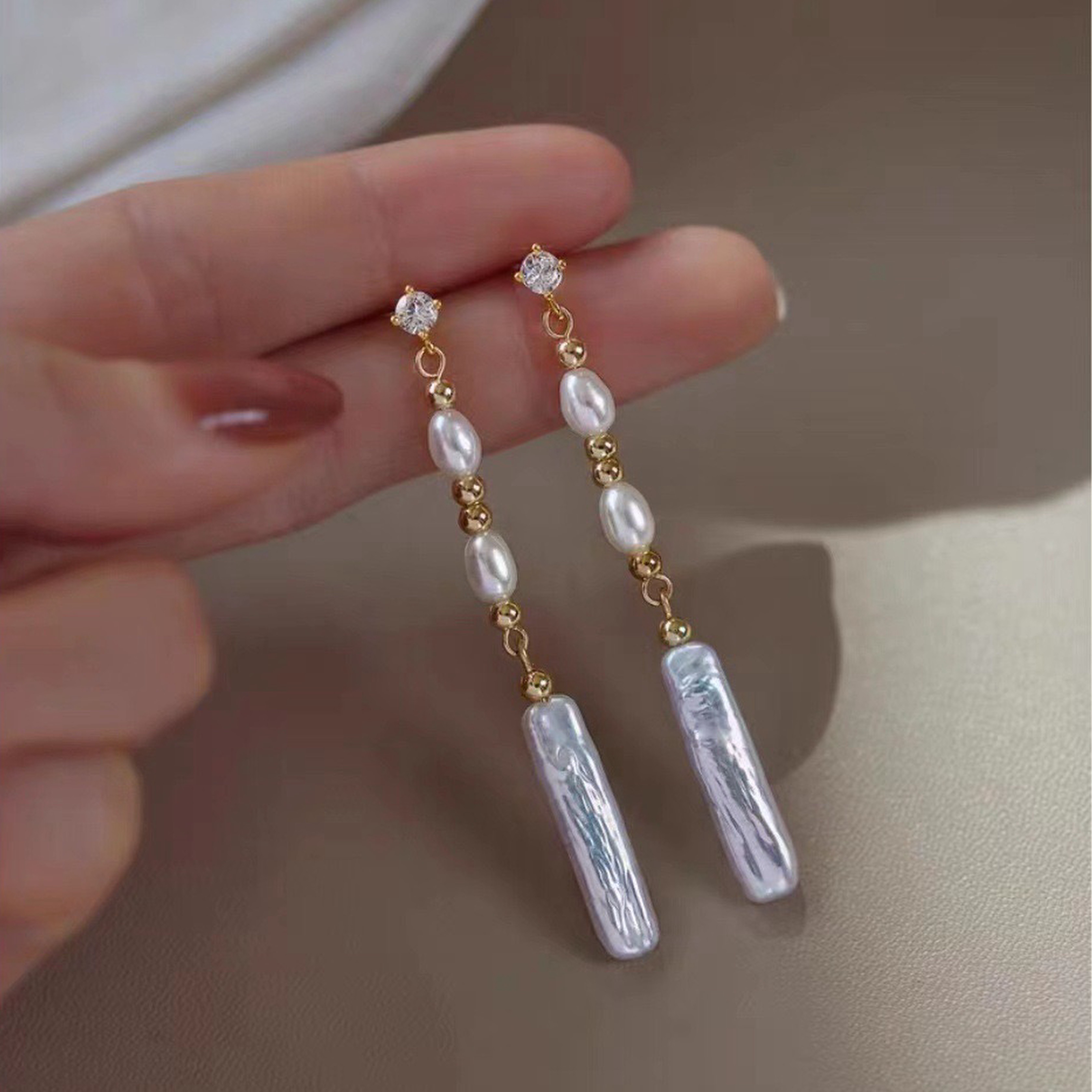 【流光】天然巴洛克珍珠耳環