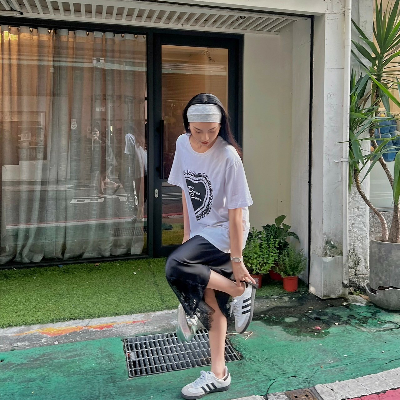 緞面蕾絲拼接套裝/二色