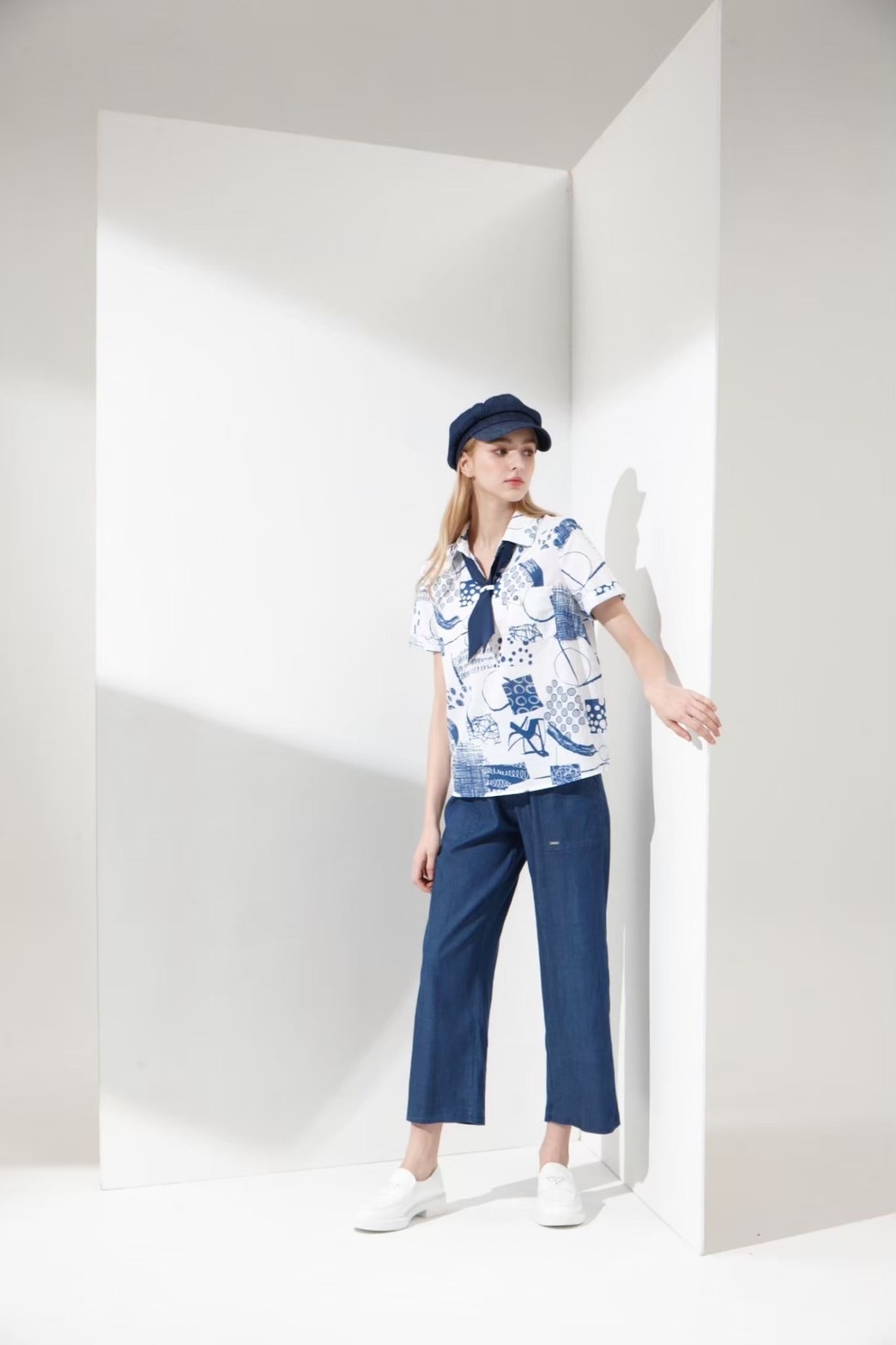 OL時尚休閒海軍風領巾造型修身上衣（一衣二穿）U6221