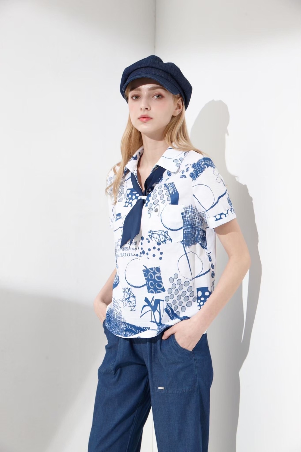 OL時尚休閒海軍風領巾造型修身上衣（一衣二穿）U6221