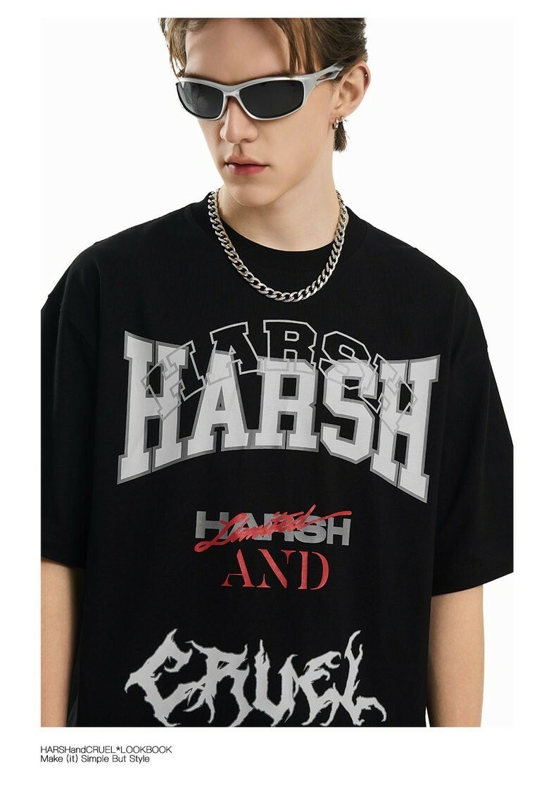 Harsh and Cruel 24SS 街頭美式字體撞色重磅短袖 HL242020175