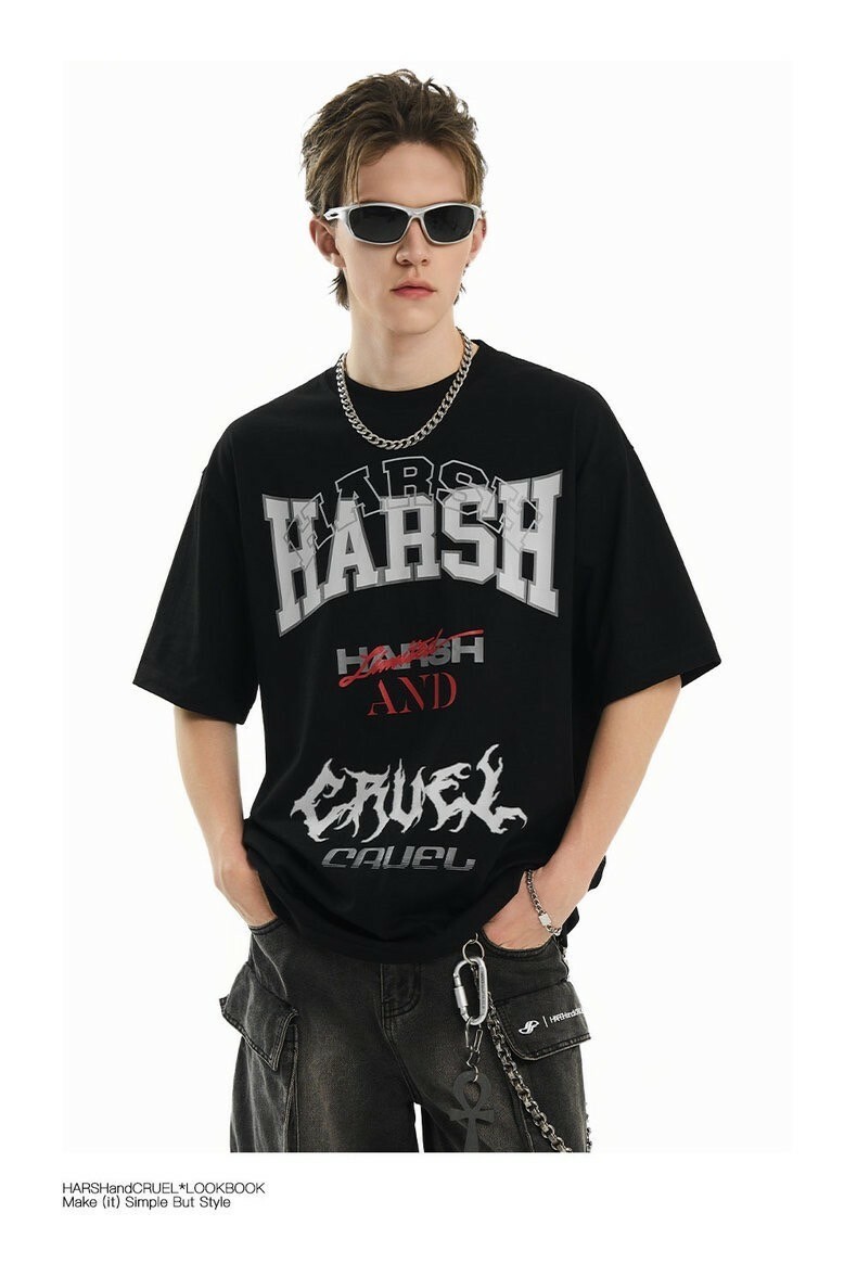 Harsh and Cruel 24SS 街頭美式字體撞色重磅短袖 HL242020175