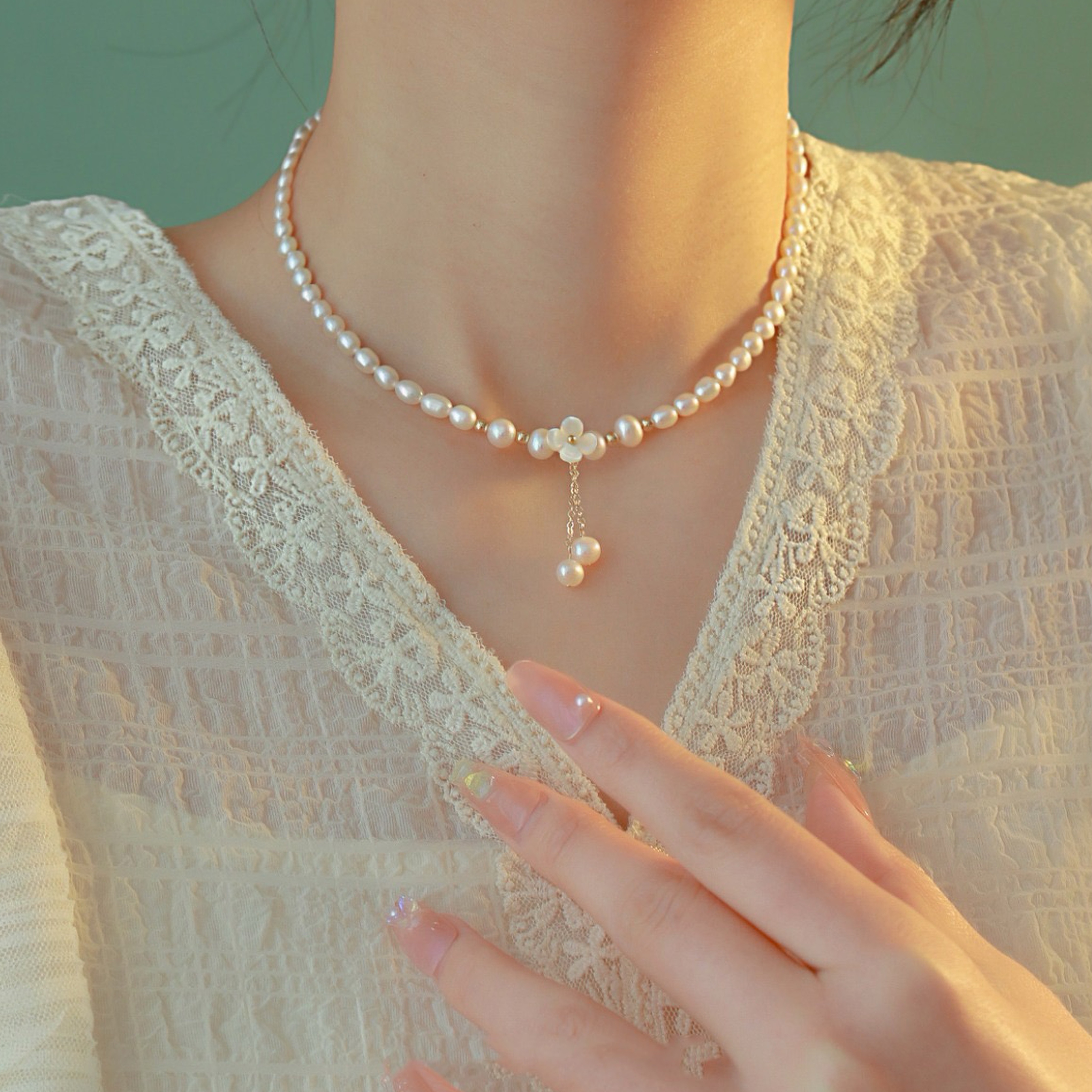 【輕語花】天然貝母珍珠項鍊