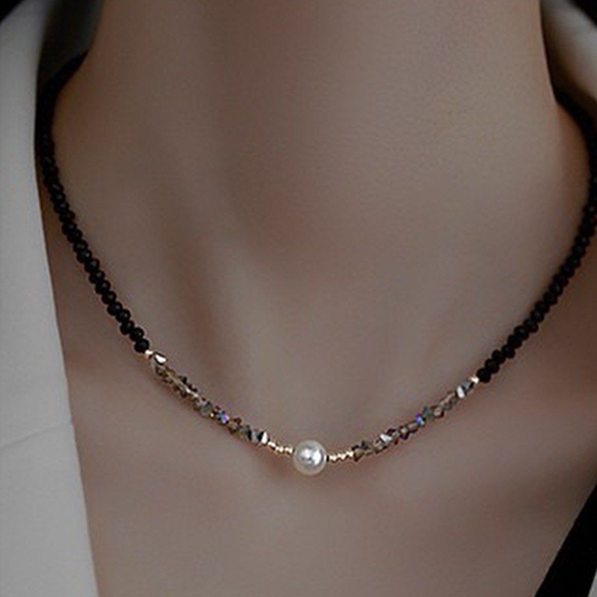 【黑鑽綻】天然淡水珍珠鎖骨鏈