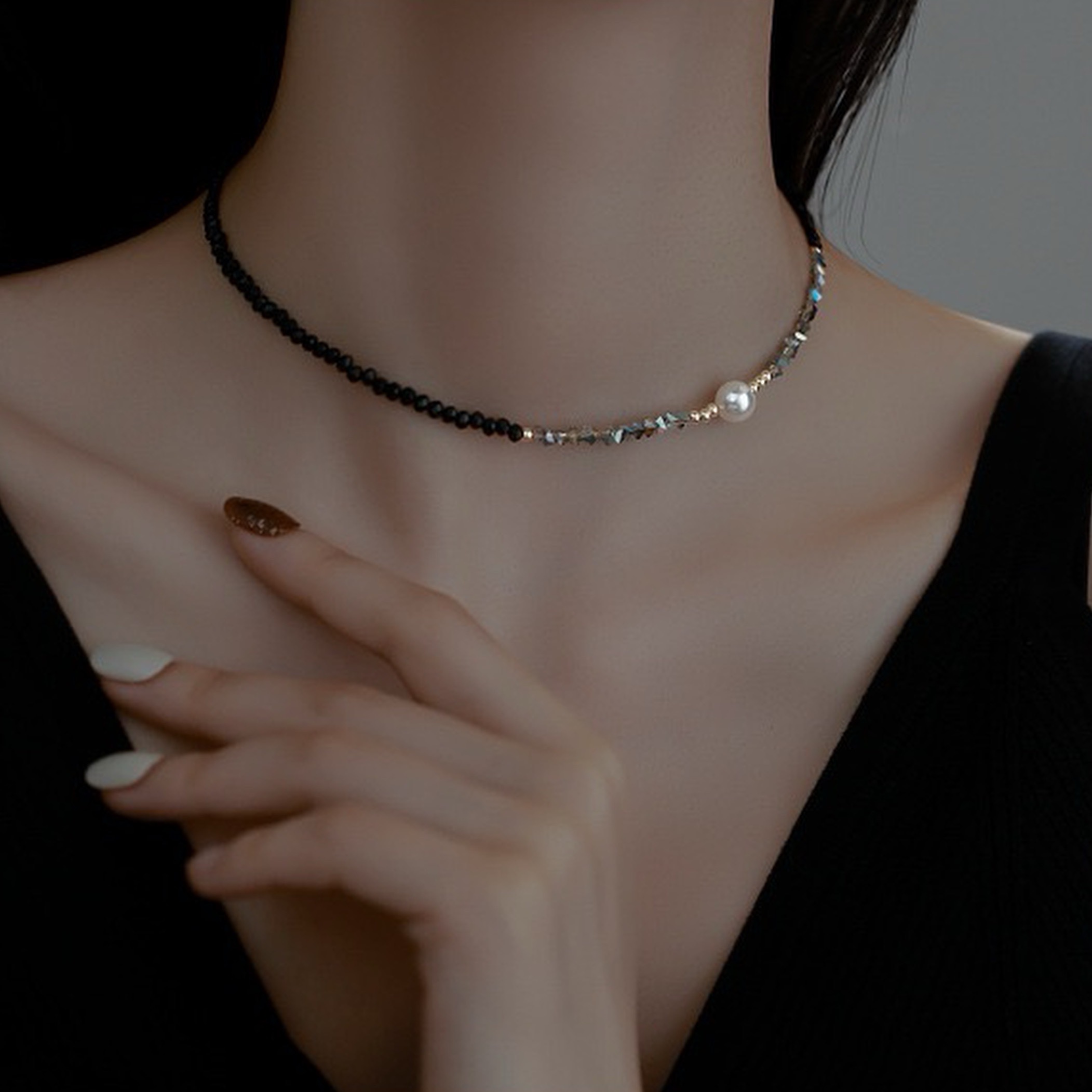 【黑鑽綻】天然淡水珍珠鎖骨鏈